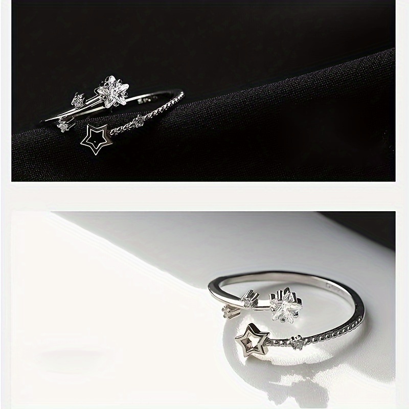 Fashionable Silvery Star Ring With Glass Pentagram